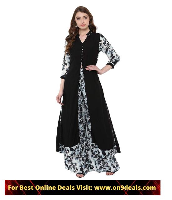 Ziyaa Women's Black Colour 3/4Th Sleeve Rayon Flared Kurta Palazzo Set