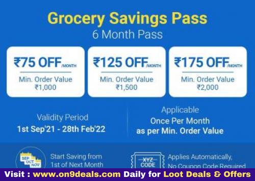 6 Months Flipkart Grocery Savings Pass E-Mail Delivery Only @ Re.1 or Rs.39