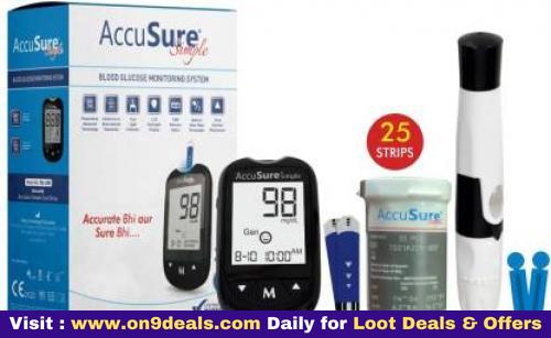 Accusure Simple Glucometer Machine Comes With 25 Test Strips & 10 Lancet Glucometer