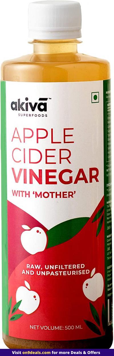 Akiva Superfoods Certified Organic Apple Cider Vinegar with 'Mother', 500ml - Original Raw, Unfiltered, Unrefined and Undiluted