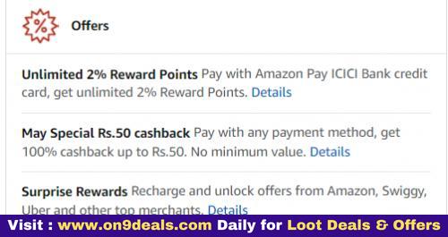 Amazon May Special Recharge Offer 100% Cashback Max Rs.50