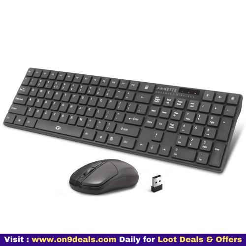 Amkette Primus Wireless Keyboard & Mouse Combo 2.4 Ghz Wireless Single Nano Receiver, 3 LED Indicator and Multimedia Keys