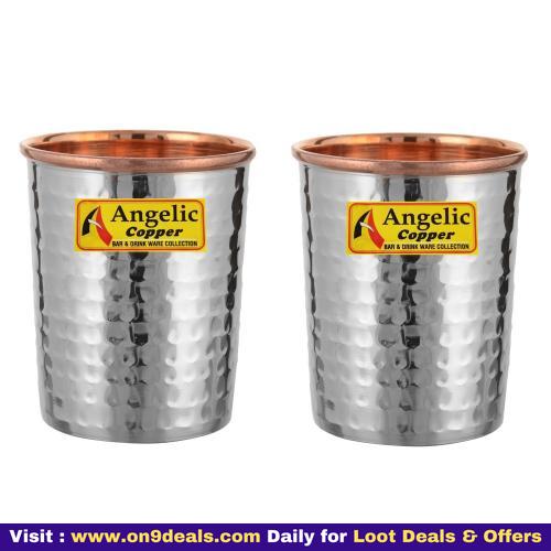 Angelic Copper Steel Hammered Glasses Set,260 ml, Set of 2