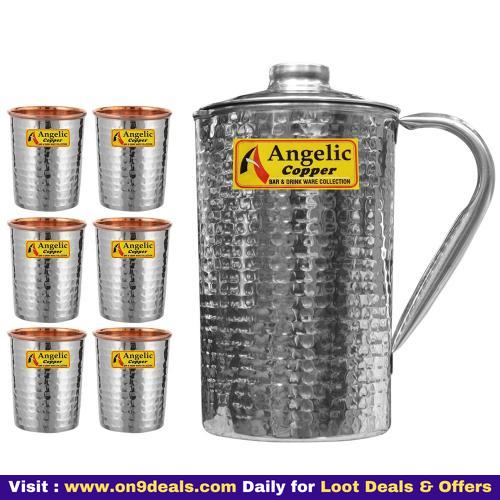 Angelic Copper Steel Hammered Jug With Glasses Set Of 6