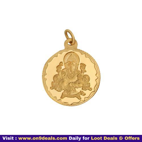 Bangalore Refinery 2.5 Gm Round Ganesh 24k (999) Yellow Gold Pendant @ Rs.12627 Using SBI Credit Card