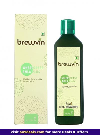 Brewvin Wheatgrass Amla Juice, 1L | Detoxofying Nutraceutical Juice | Organically Harvested | Zero Added Sugar