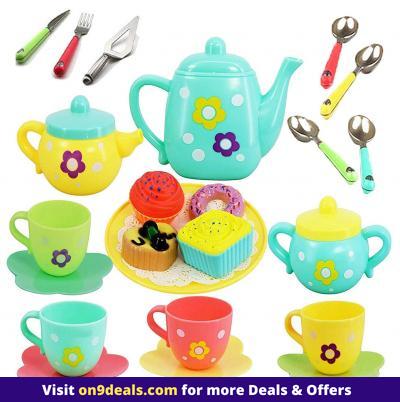 Cable World Plastic Tea Party Pretend Play Kitchen Set with Food Toy for Kids