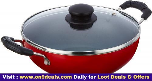 Cresta Gas Stove Compatible Aluminium Flat Base Kadai, 24cm, Red