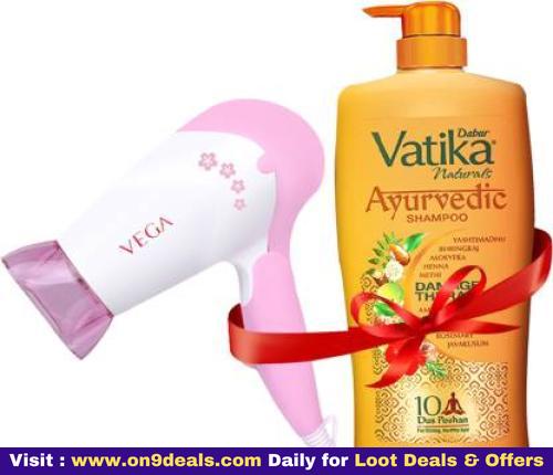 Dabur Vatika Ayurvedic Shampoo -1l With Vega Hair Dryer