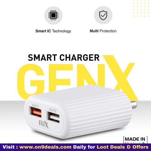 Flix Rise 2.1 10w Dual Usb Smart Charger Made In India 200 Days Years Warranty