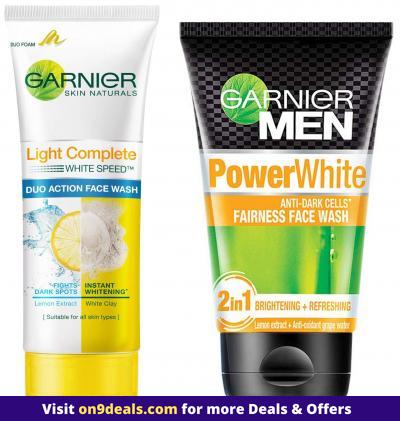 Garnier Skin Naturals Light Complete Duo Action Facewash, 100g & Garnier Men Power White Anti-Dark Cells Fairness Face Wash, 100g