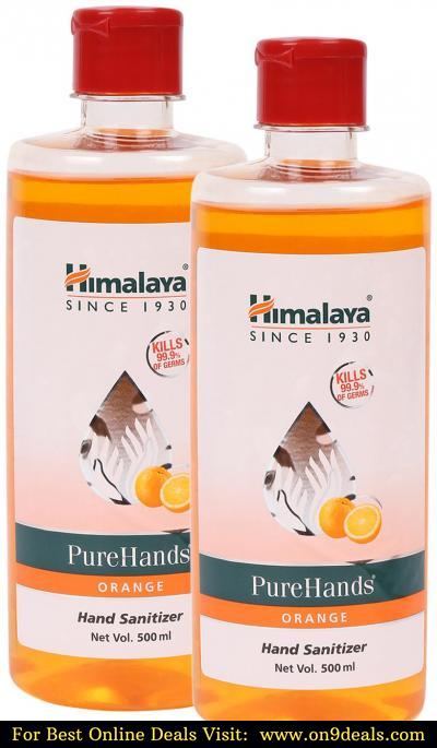 Himalaya 1L Orange Pure Hands Sanitizer with Alcohol - Set of 2 Bottles, 500ml each