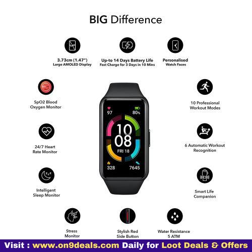 HONOR Band 6 1.47'' AMOLED Touch Display SpO2 24/7 Heart Rate Stress & Sleep Monitor