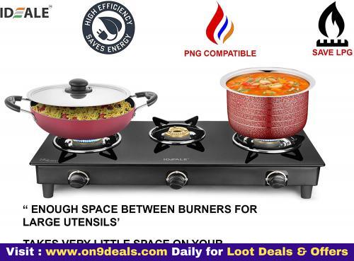 Ideale Tresso Glass Top Manual 3 Burner Gas Stove