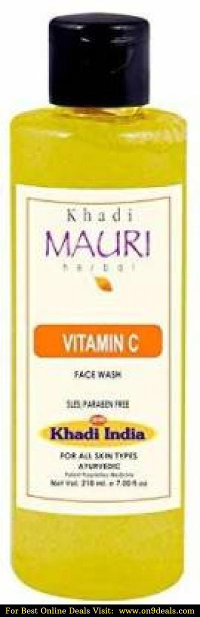 Khadi Mauri Herbal Vitamin C - Powerful Cleanser, Brightens Complexion, Boosts Skin Tone - SLES & PARABEN FREE - 210 ml Face Wash