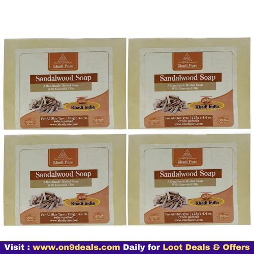Khadi Pure Sandalwood Soap, 125 Gms Pack Of 4 @ Rs.176 ||  Pack Of 8 @ Rs.340