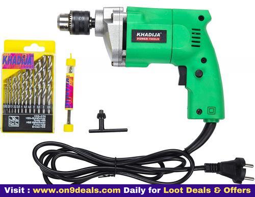 KHADIJA Powerful Simple Electric Drill Machine 10mm 6 Months Warranty With Free 13Pcs HSS Drill Bits & 1Pc Masonary Bit Combo