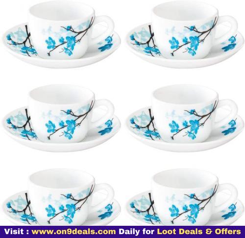 Larah By Borosil - Mimosa (LH) Cup and Saucer Set, 145ml, 12-Pieces