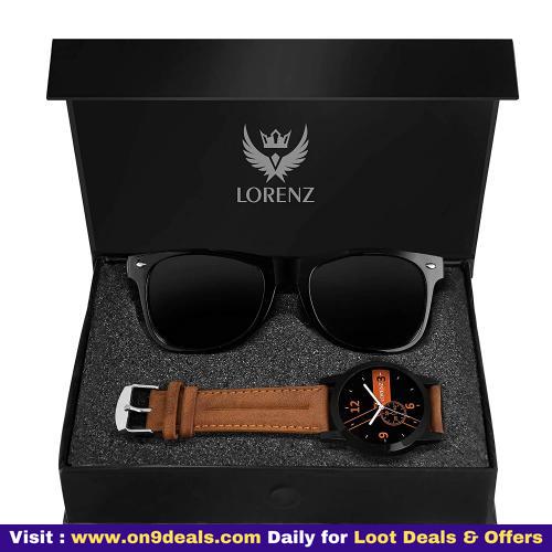 Lorenz Analogue Men's Wrist Watch And Wayfarer Sunglasses Gift Pack @ Rs.253