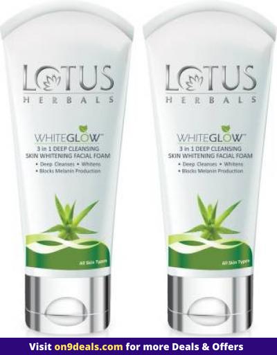 LOTUS HERBALS WHITEGLOW 3 in 1 Deep Cleansing Skin Whitening Facial Foam 100 gm (Pack of 2)
