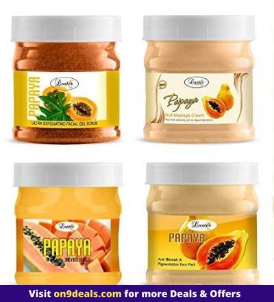 Luster Customised Facial Kit (Papaya Scrub + Papaya Cream + Papaya Skin Gel + Papaya Face Pack) Paraben & Sulfate Free- 2000 ml