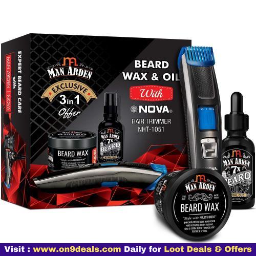 Man Arden Complete 3 in 1 Beard Kit With 7X Beard Oil & Beard Wax + NOVA Hair Trimmer
