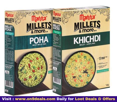 Manna Ready to Eat Millet Poha & Ready to Cook Millet Khichdi, Breakfast Combo Pack of 2