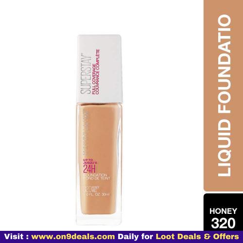 Maybelline New York Super Stay 24H Full Coverage Liquid Foundation, Honey 320, 30m