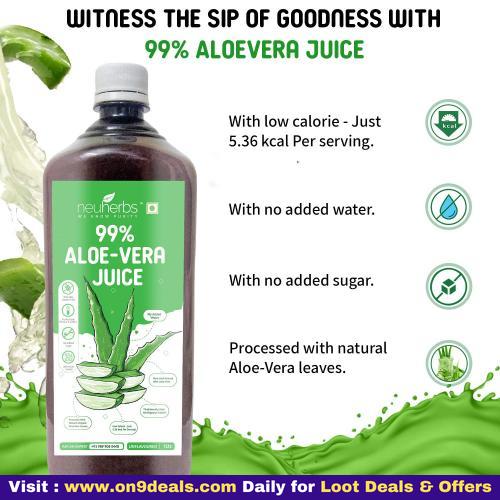 Neuherbs 99% Pure Aloe Vera Juice With Pulp Fiber No Added Sugar 1 Litre