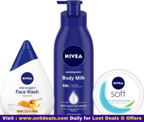 Nivea Body Lotion Milk 400 Ml, Milk Delights Honey Facewash 100 Ml And Soft Light Moisturizer 50 Ml
