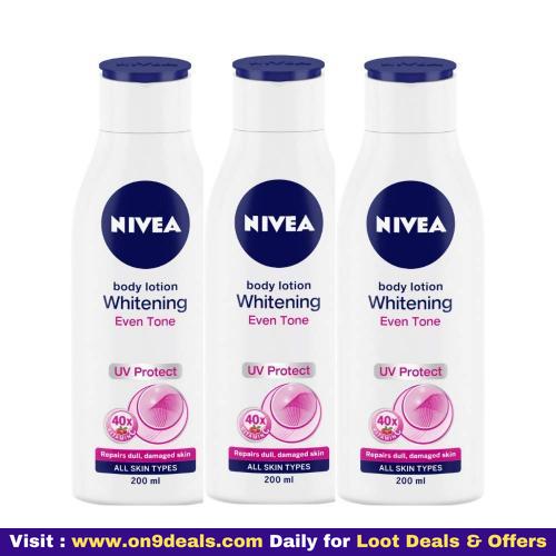 NIVEA Body Lotion Whitening Even Tone UV Protect, All Skin Type, 200ml (Pack of 3)