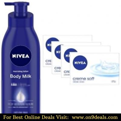 Nivea Body Milk, Nourishing Lotion (400 ml X 1) & Crème Soft Soap (125 g X 4)