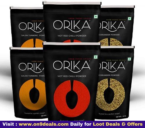 ORIKA Hot Red Chilli Powder, Salem Turmeric Powder, Corriander Powder (Pack of 6, 100gms Each)