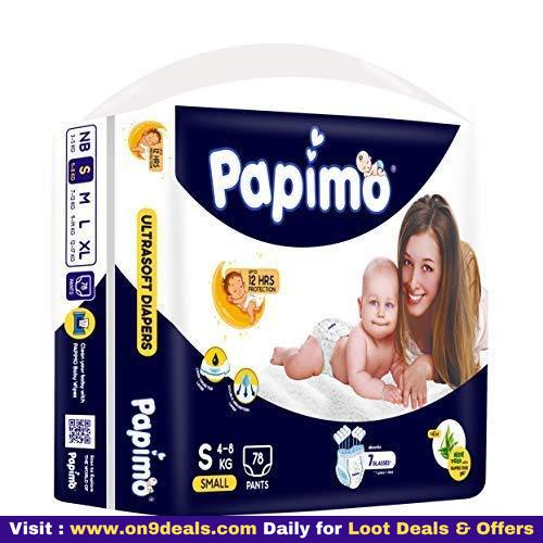 Papimo Baby Diaper Pants with Aloe Vera, Small (4 - 8 kg), 78 Count