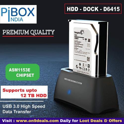 PiBOX India, USB 3.0 Hard Drive Docking Station (USB to SATA Docking Station) with 10TB+ Drive Support for 2.5 Inch & 3.5 Inch HDD SSD- Supports SATA I, II, III
