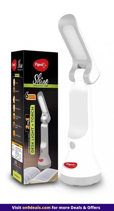 Pigeon Dhruv Shine 2 in 1 Desk and Torch Emergency lamp with 1200 mAH and 8 Hours Backup