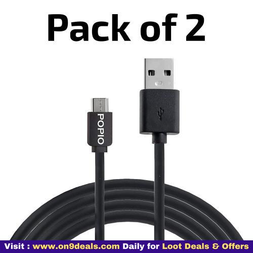 POPIO Micro USB to USB Charging Upto 2.0A Cable 1 Meter Long (Pack of 2)
