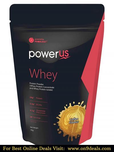 Powerus Whey Protein 1kg (Coffee), Whey Concentrate and Whey Protein Isolate with 24g Protein