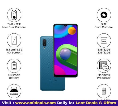 Samsung Galaxy M02 2GB RAM 32GB Storage @ Rs.6299 || 3GB RAM 32GB Storage @ Rs.6749