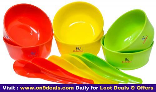 Sarthak Uphaar Plastic Microwave Safe Soup Bowl Set of 12 Pieces (6 Bowl, 6 Spoon)