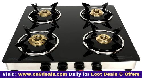 Suryajwala GT04 CAST Iron Stainless Steel 4 Burner Black Manual Gas Stove
