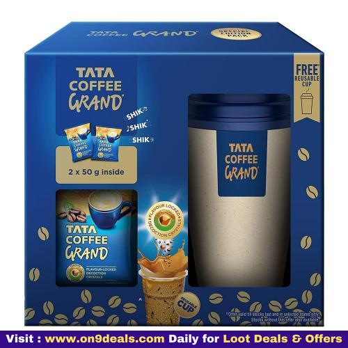 Tata Coffee Grand Instant Coffee, 100 g (50g x 2) + Reusable Cup