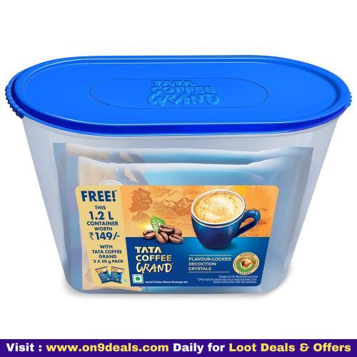 Tata Coffee Grand Instant Coffee, 50g X2, Container Promo Pack @ Rs.149