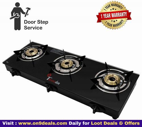 Thermador Toughened Glass Top 3 Burner Gas Stove (LPG, Auto Ignition)