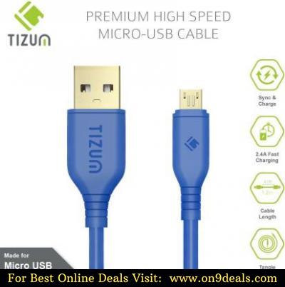 TIZUM Gold Plated (4 Feet/ 1.2 Meters) - Quick Charge 2.4 Amp Data Sync 1.2 m Micro USB Cable