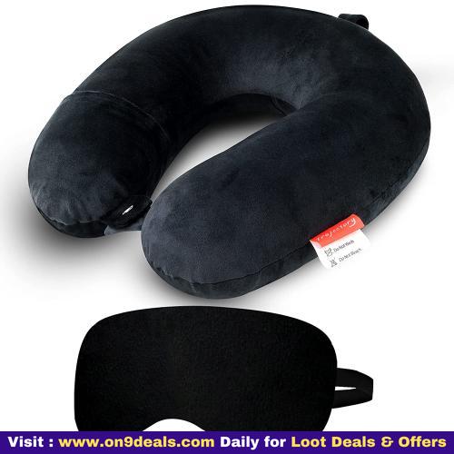 Trajectory Supercomfy Black Neck Pillow Rest Cushion With Velvet Eyemask For Travel In Flight Car Train Airplane