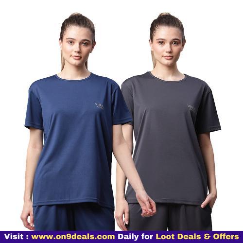 Vimal Jonney Dryfit Lycra Solid Multicolor T-shirt For Women (Pack Of 2)