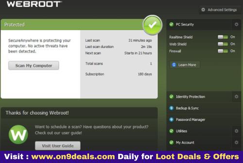 Webroot Secure Anywhere Antivirus Free 180 Days License For Windows