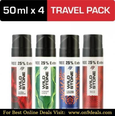 Wild Stone Forest Spice, Legend, Ultra Sensual & Red Travel Pack (50ml each) Deodorant Spray - For Men