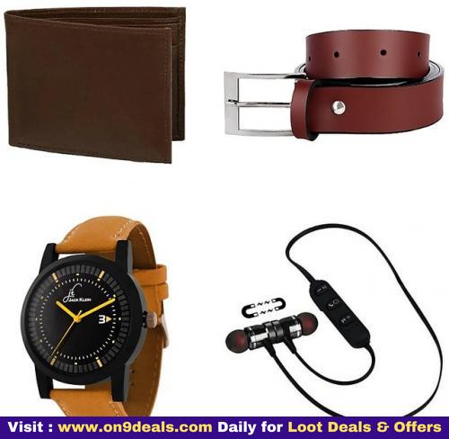 Wireless Headphone + Watch + Belt + Wallet Combo Jack Klein Casual Accessories Gift Set For Men